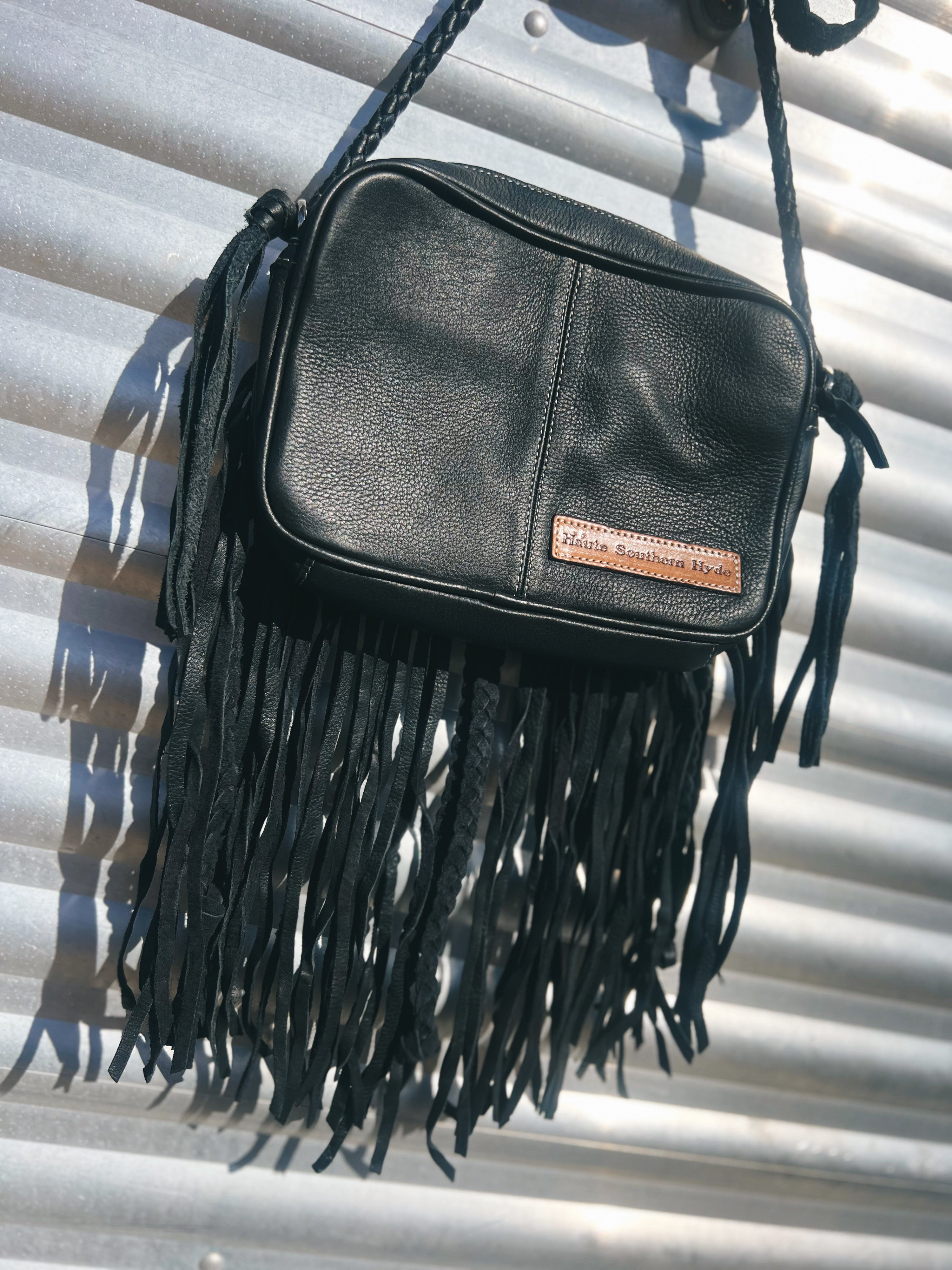 Black & White Cowhide Fringe Handbag