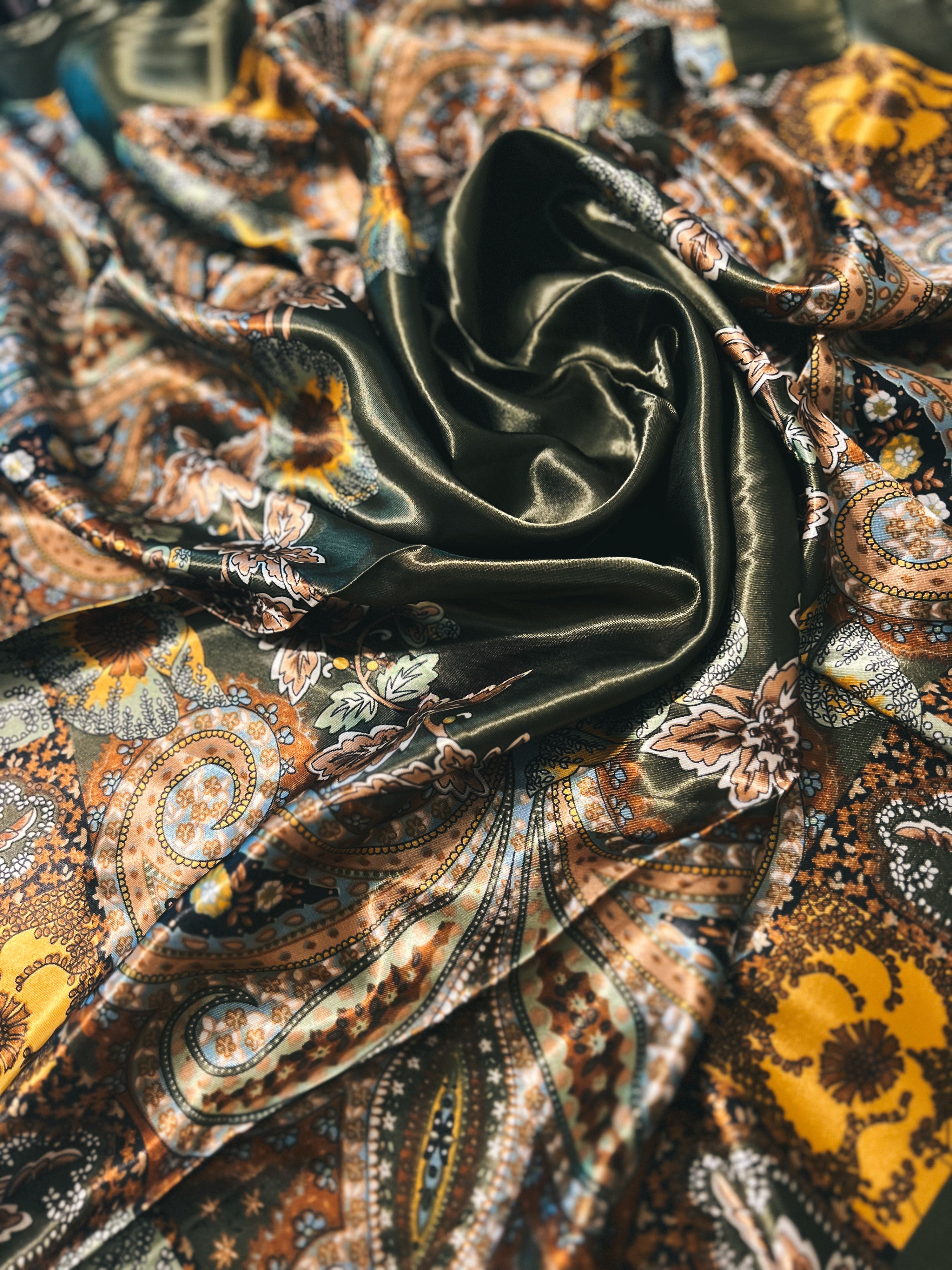 35" Wild Rag - Olive, Browns, Yellow, Paisley