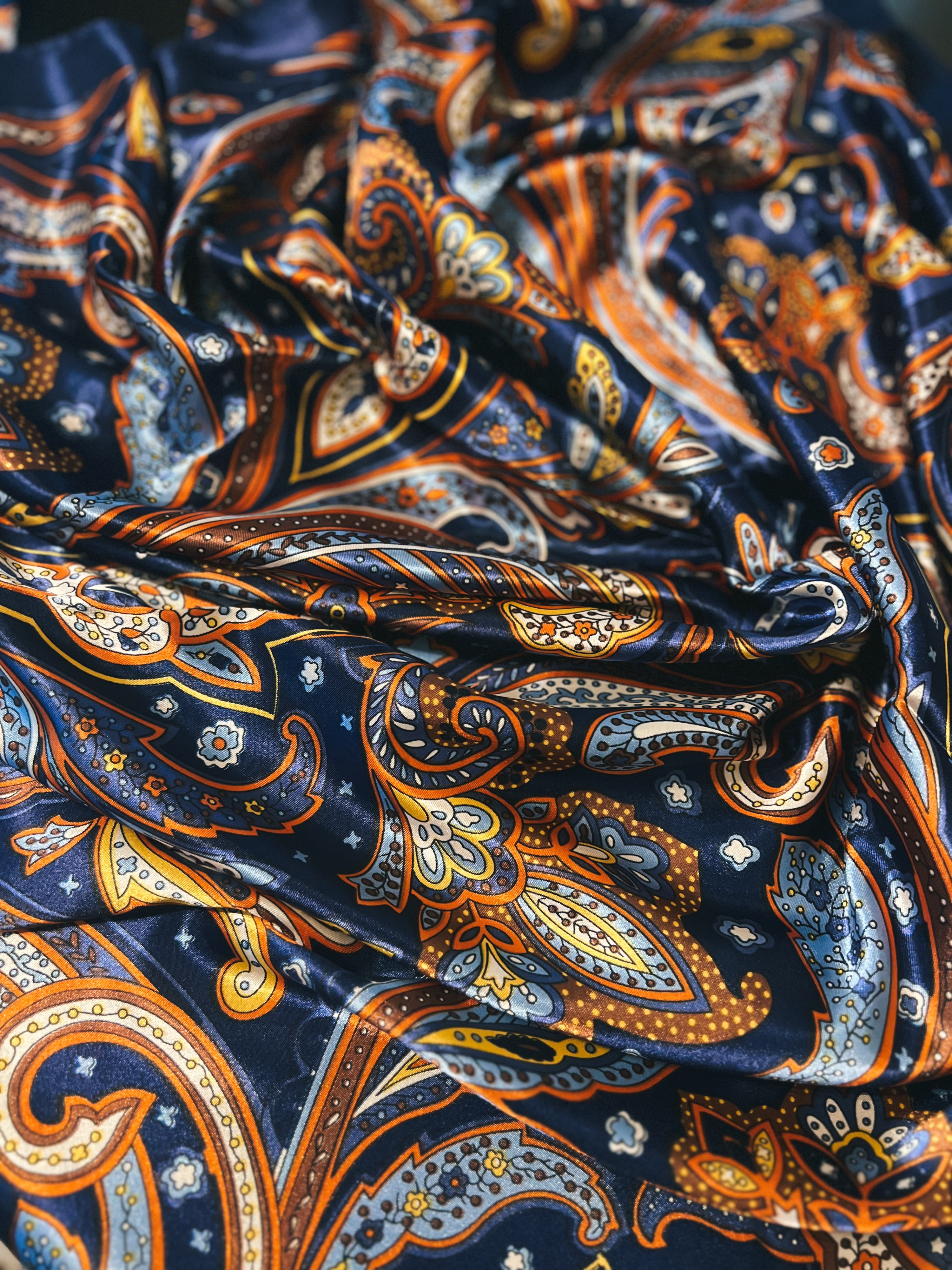 35" Wild Rag - Navy, Orange, Paisley