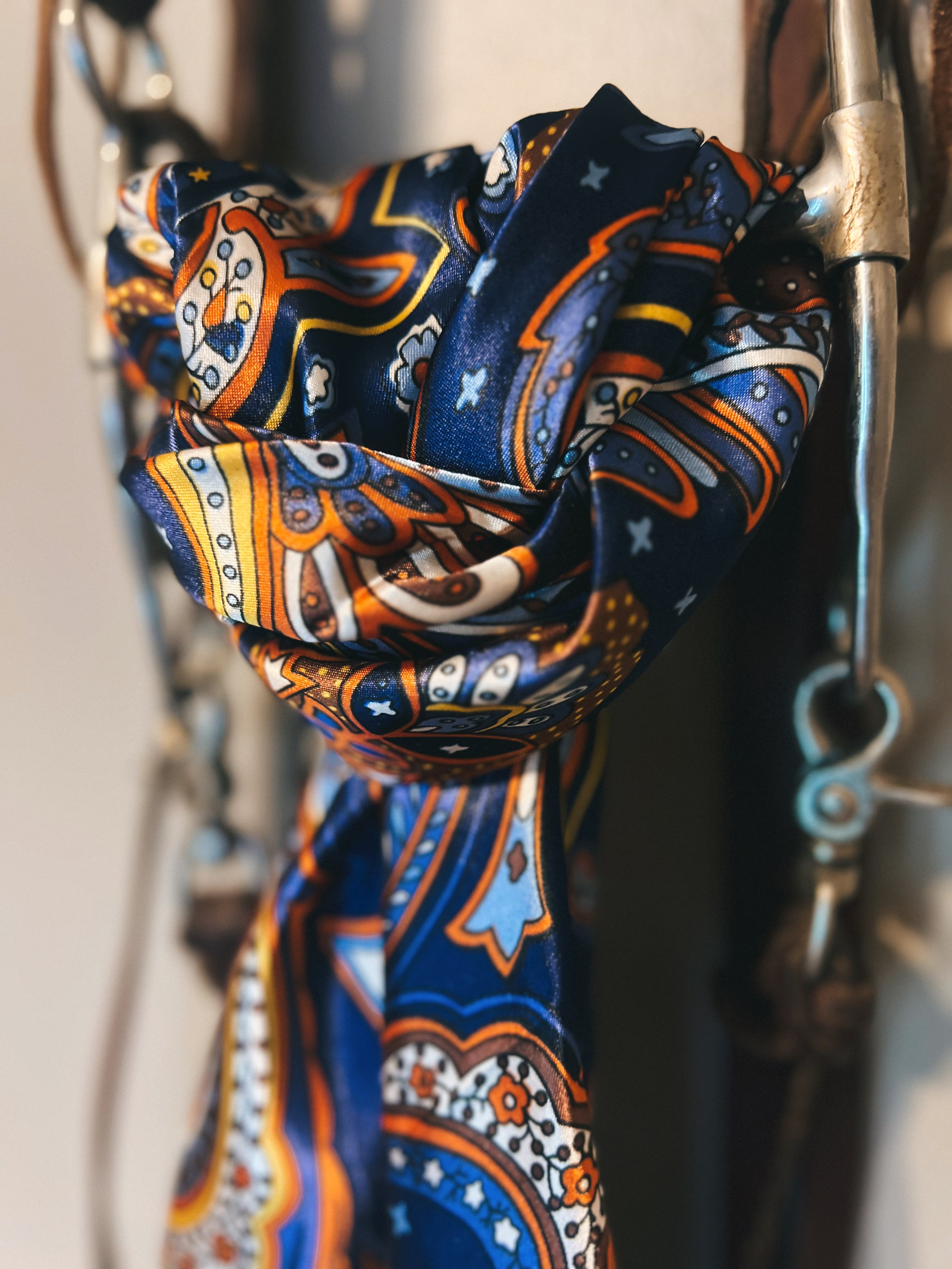 35" Wild Rag - Navy, Orange, Paisley