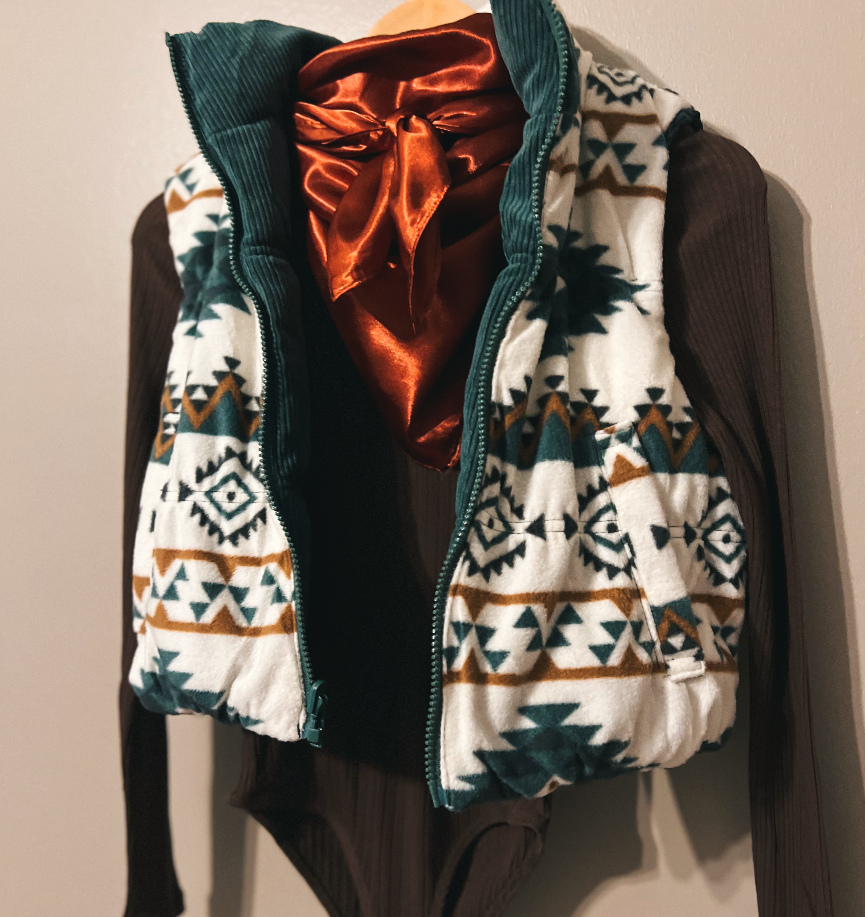 Corduroy Reversible Aztec Puffer Vest