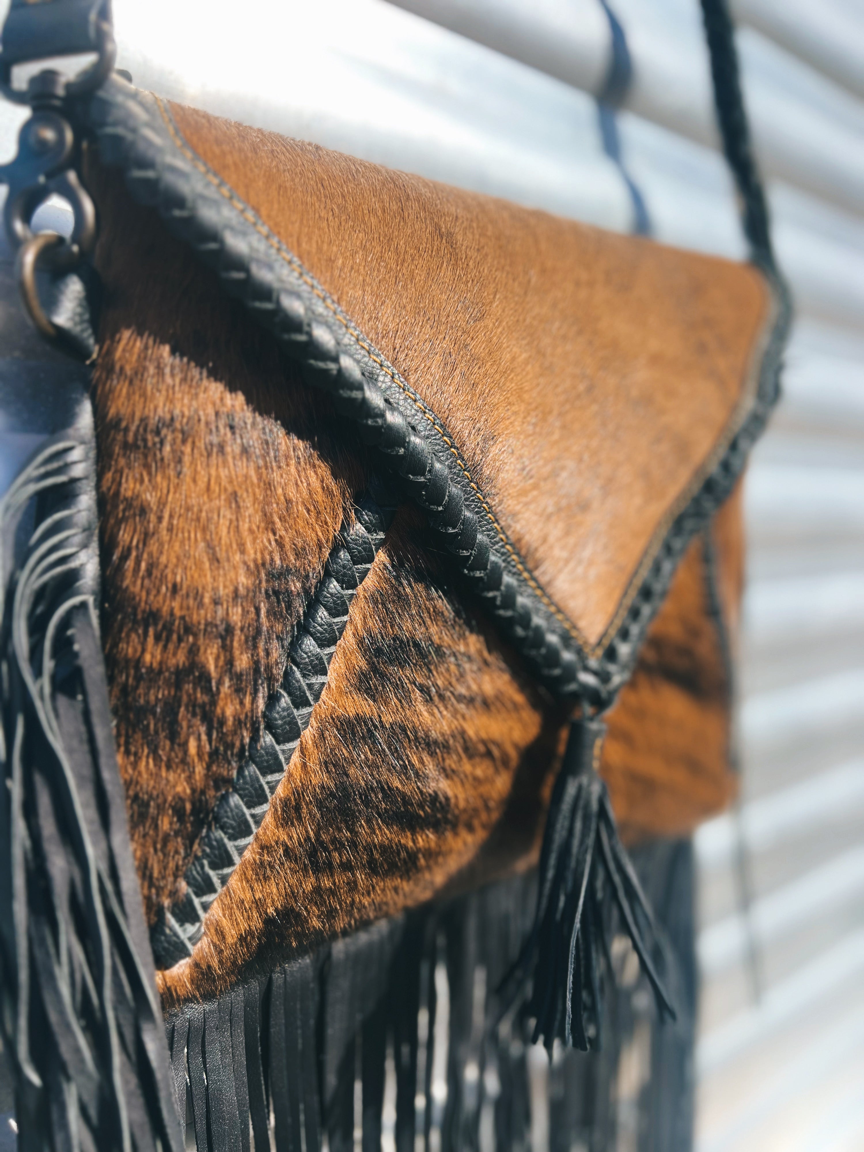 Brindle Cowhide Fringe Handbag