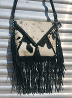 Salt & Pepper Cowhide Fringe Handbag