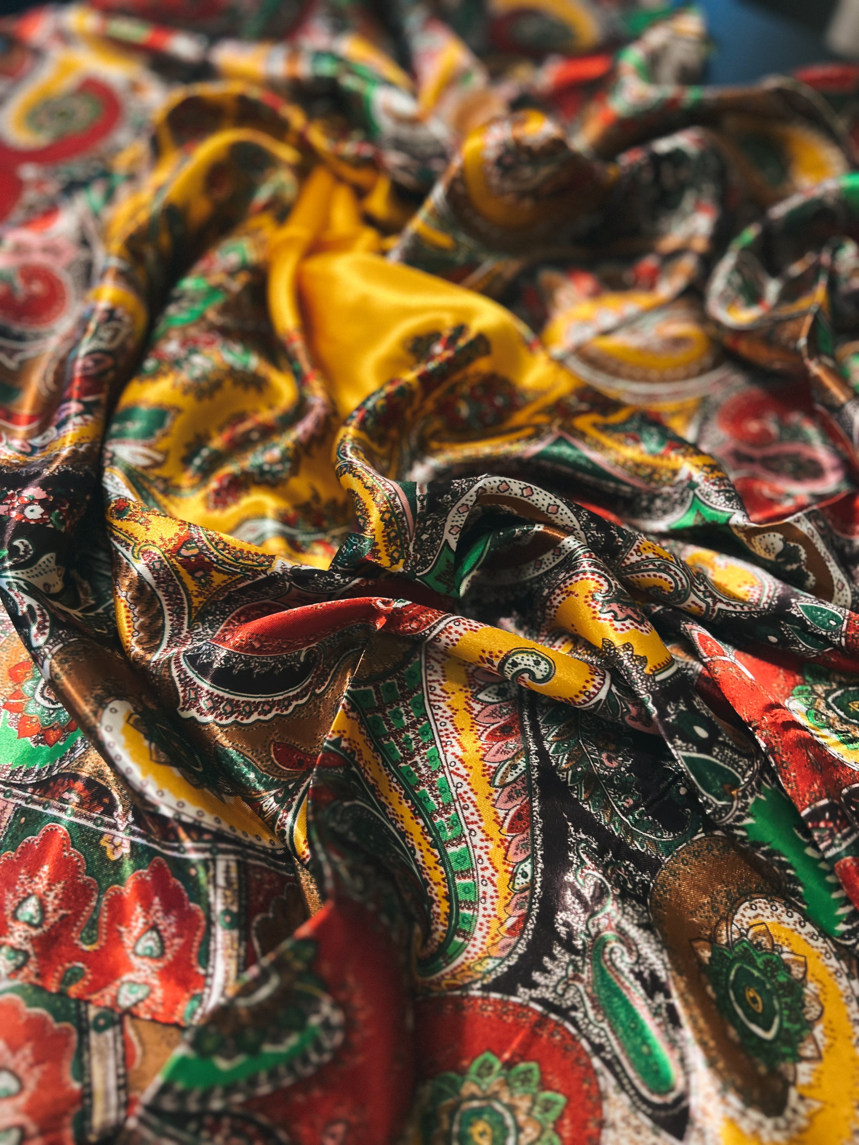 35" Wild Rag - Yellow, Red, Browns, Green Paisley