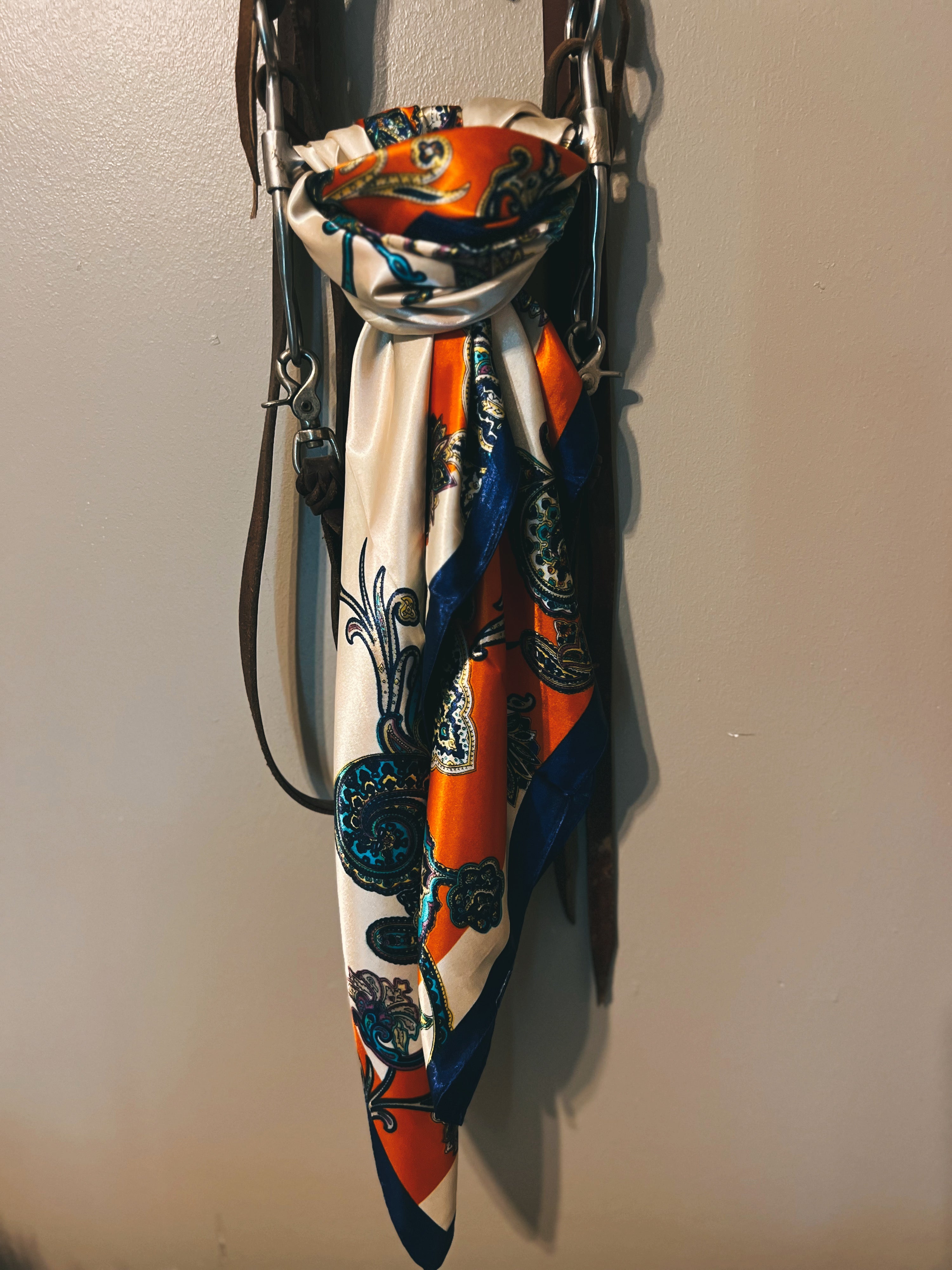 35" Wild Rag - Cream, Orange, Blue Paisley