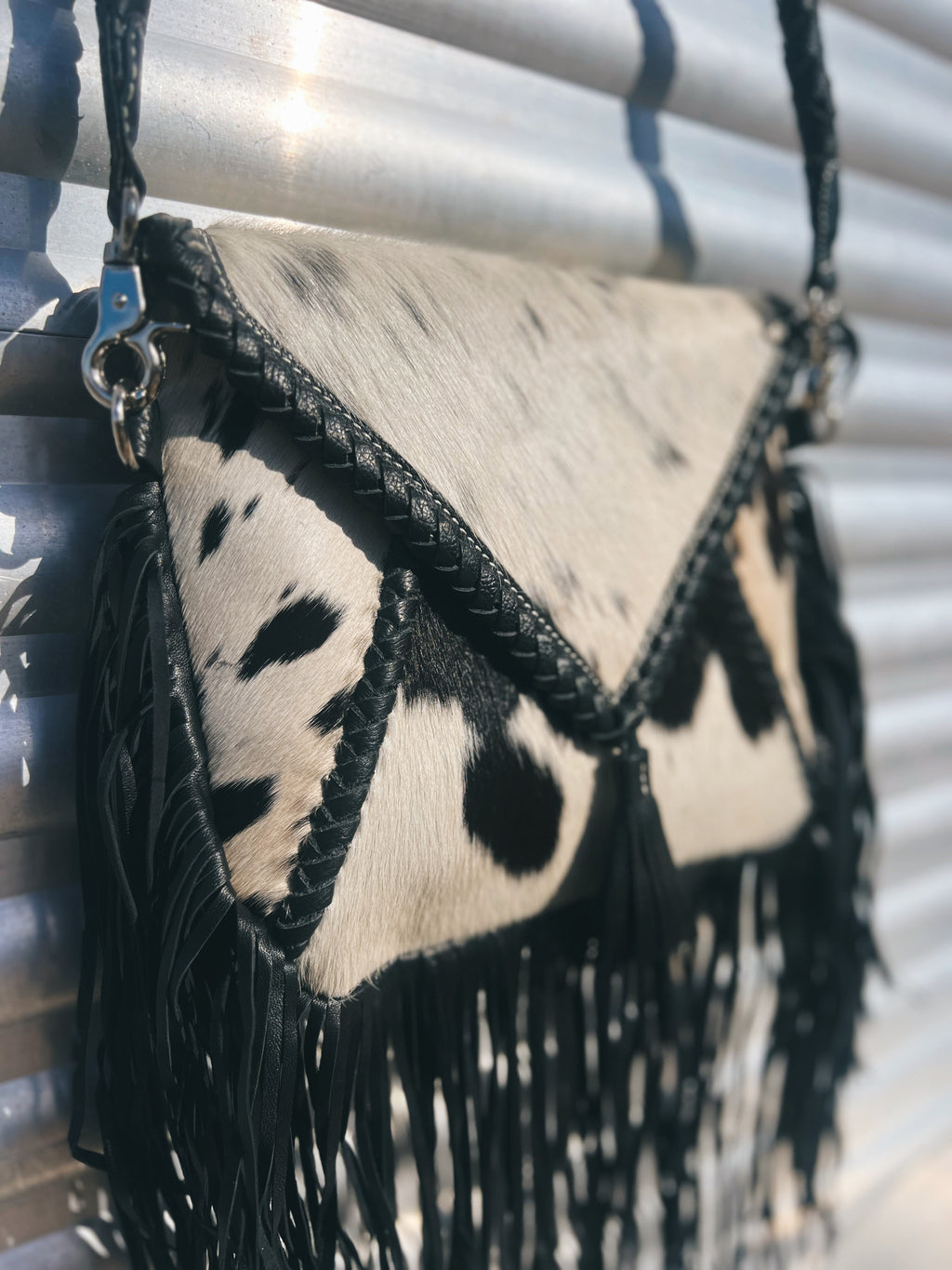 Salt & Pepper Cowhide Fringe Handbag