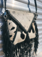 Salt & Pepper Cowhide Fringe Handbag
