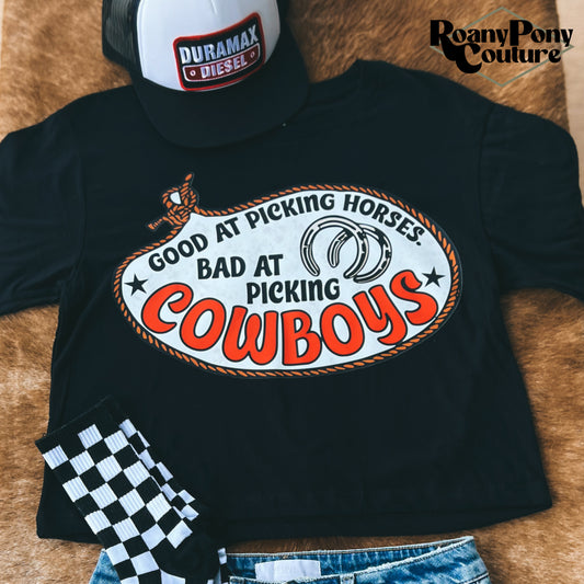 Bad at Picking Cowboys Womens Cropped T-Shirt