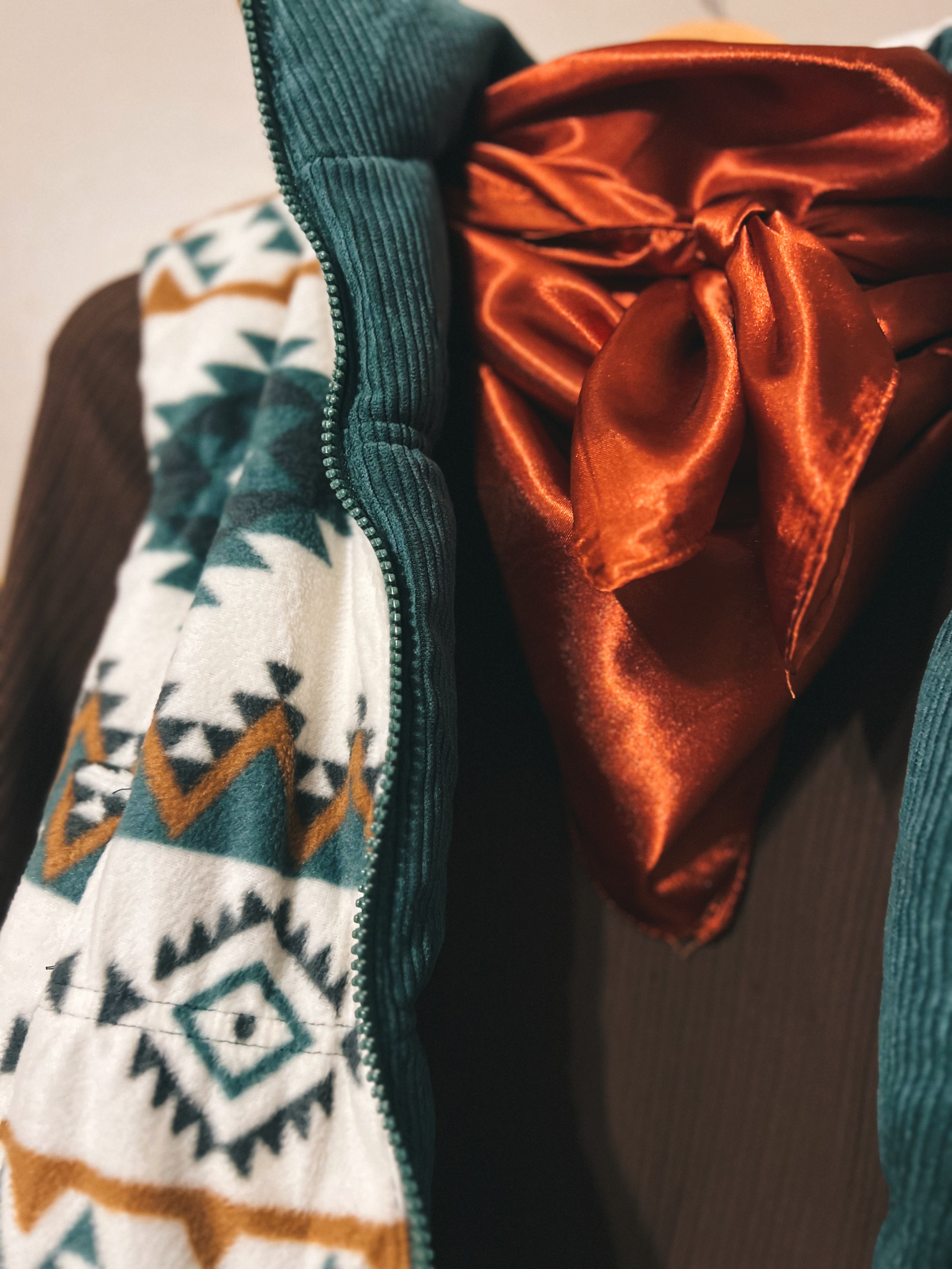 Corduroy Reversible Aztec Puffer Vest